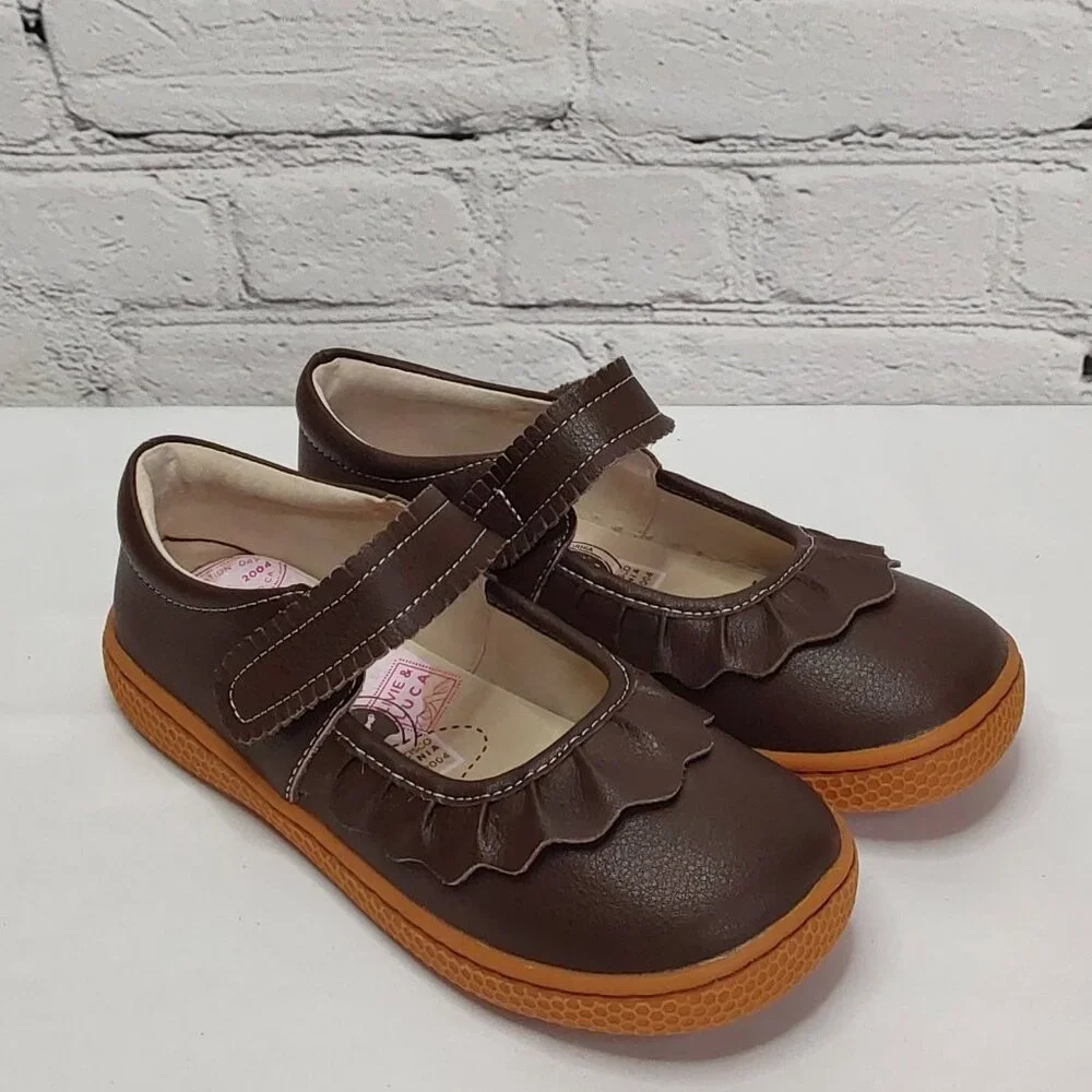 LIVIE & LUCA 'RUCHE CLASSIC' PEBBLED LEATHER MARY-JANE SHOES RICH~MOCHA NEW - Picture 3 of 16